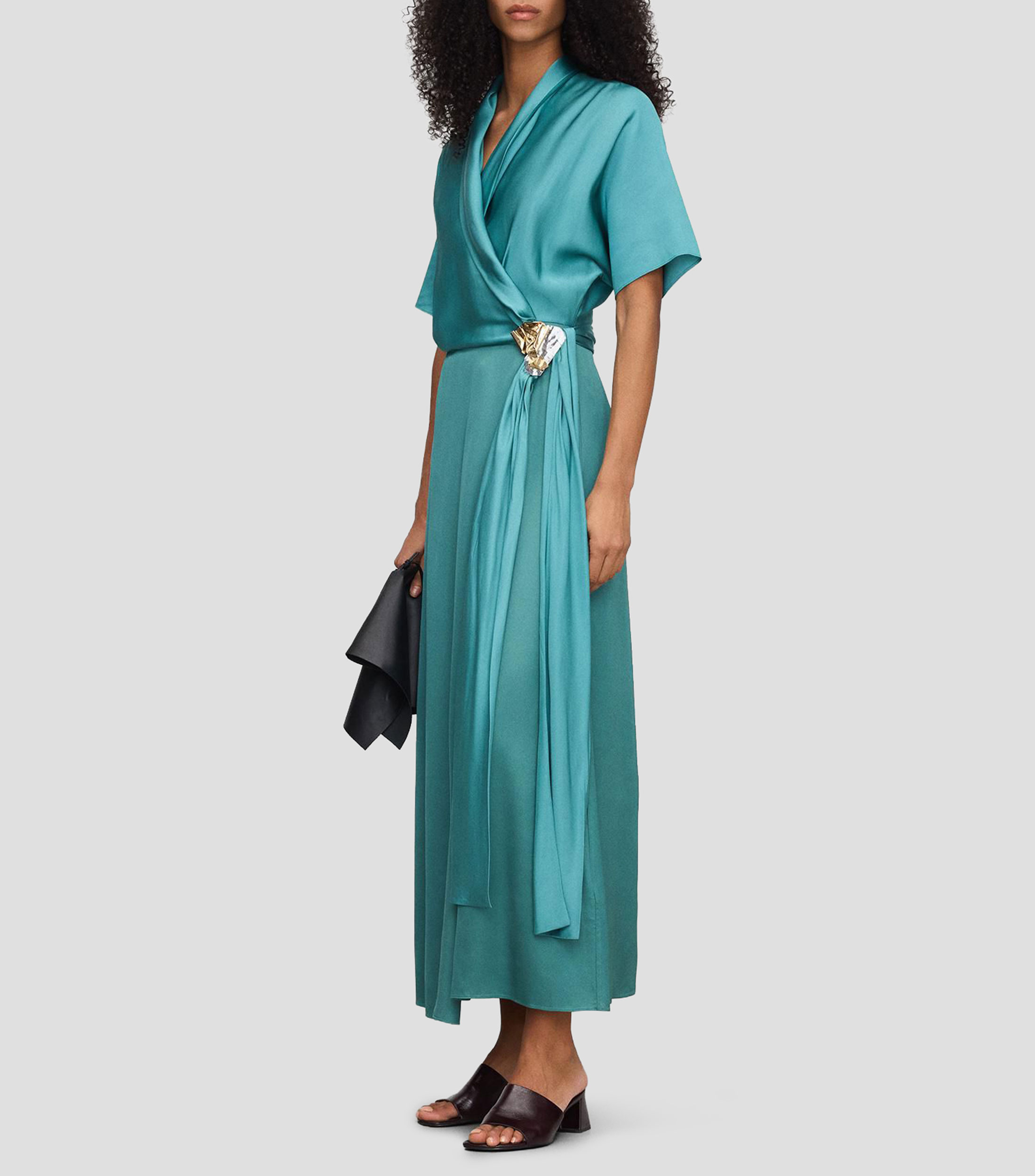 Vestido largo manga corta liso Mujer